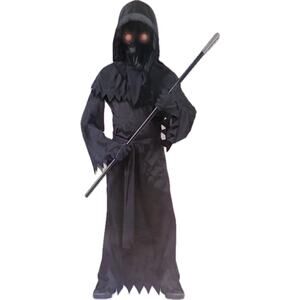 Glowing Eyes Phantom Boys Size 8 Grim Reaper Halloween Costume Black NEW